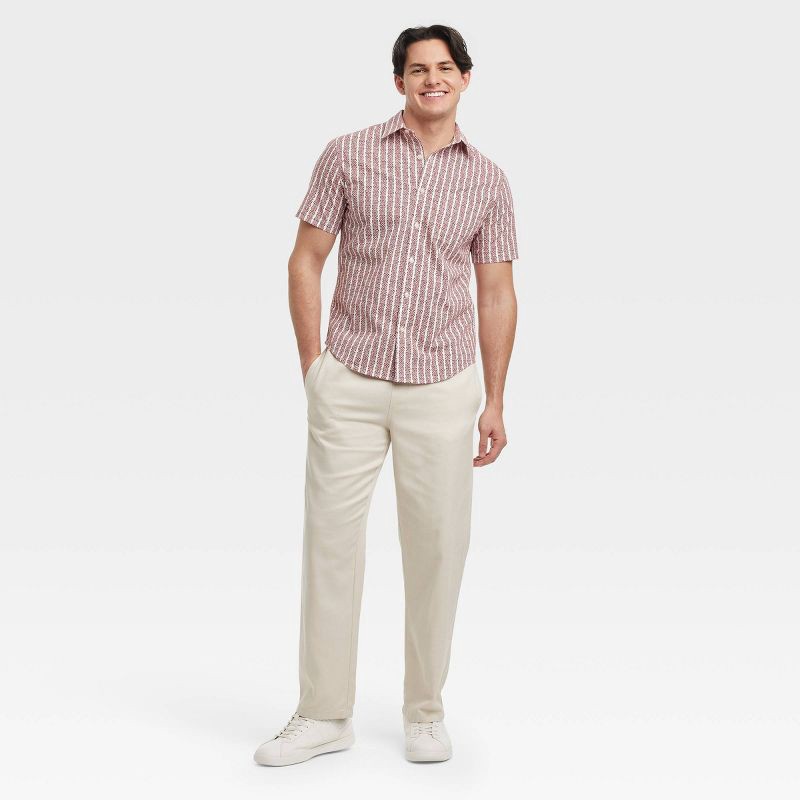 slide 3 of 3, Men's Short Sleeve Poplin Shirt - Goodfellow & Co™ Red XL: Cotton-Spandex Blend, Midweight, Standard Fit, Front Pocket, Stripe Pattern, 1 ct
