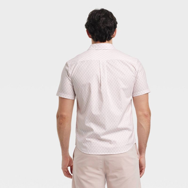 slide 2 of 3, Men's Short Sleeve Poplin Shirt - Goodfellow & Co™ Off-White XL: Cotton-Spandex Blend, Botanical Pattern, Front Pocket, Machine Washable, 1 ct