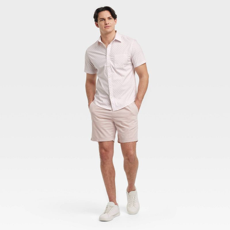 slide 3 of 3, Men's Short Sleeve Poplin Shirt - Goodfellow & Co™ Off-White XL: Cotton-Spandex Blend, Botanical Pattern, Front Pocket, Machine Washable, 1 ct