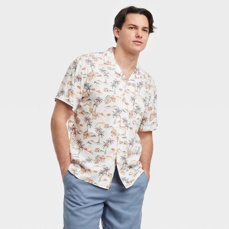 slide 1 of 3, Men's Short Sleeve Camp Shirt - Goodfellow & Co™ Off-White M, 1 ct