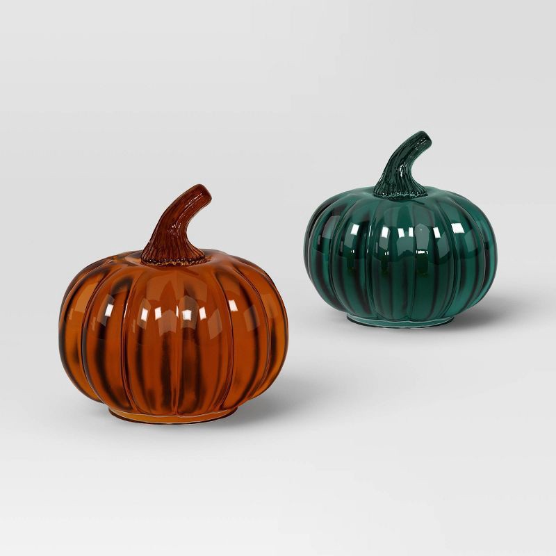 slide 2 of 4, 3pk Fall Glass Pumpkins - Threshold™, 3 ct
