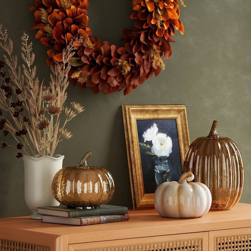 slide 2 of 4, Medium Glass Pumpkin Amber - Threshold™, 1 ct