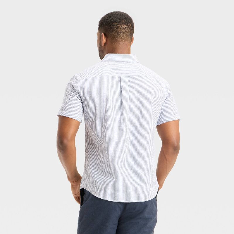 slide 2 of 3, Men's Short Sleeve Seersucker Shirt - Goodfellow & Co™ Blue S, 1 ct