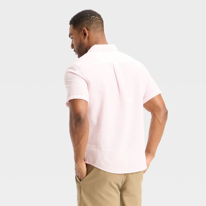 slide 2 of 3, Men's Short Sleeve Seersucker Shirt - Goodfellow & Co™ Pink S, 1 ct
