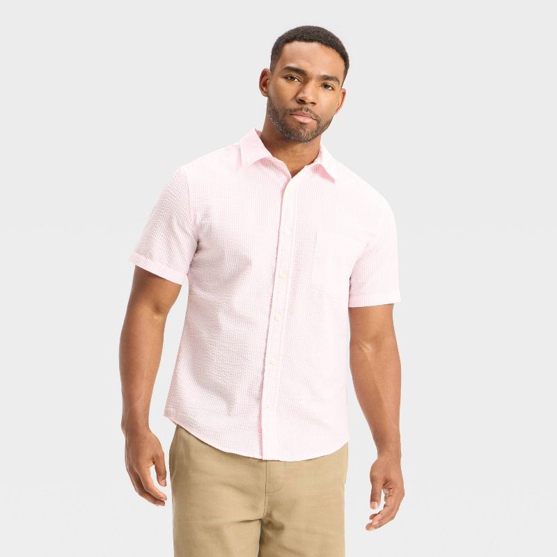 slide 1 of 3, Men's Short Sleeve Seersucker Shirt - Goodfellow & Co™ Pink S, 1 ct