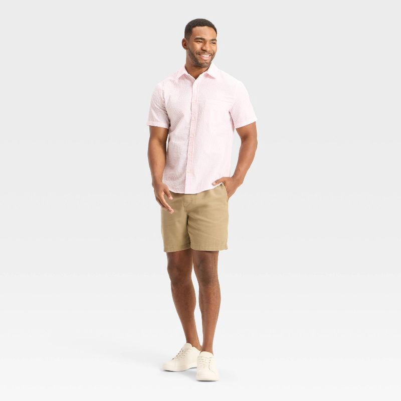 slide 3 of 3, Men's Short Sleeve Seersucker Shirt - Goodfellow & Co™ Pink S, 1 ct