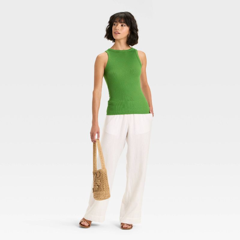 slide 3 of 3, Women's Slim Fit Ribbed Tank Top - A New Day™ Green M, 1 ct