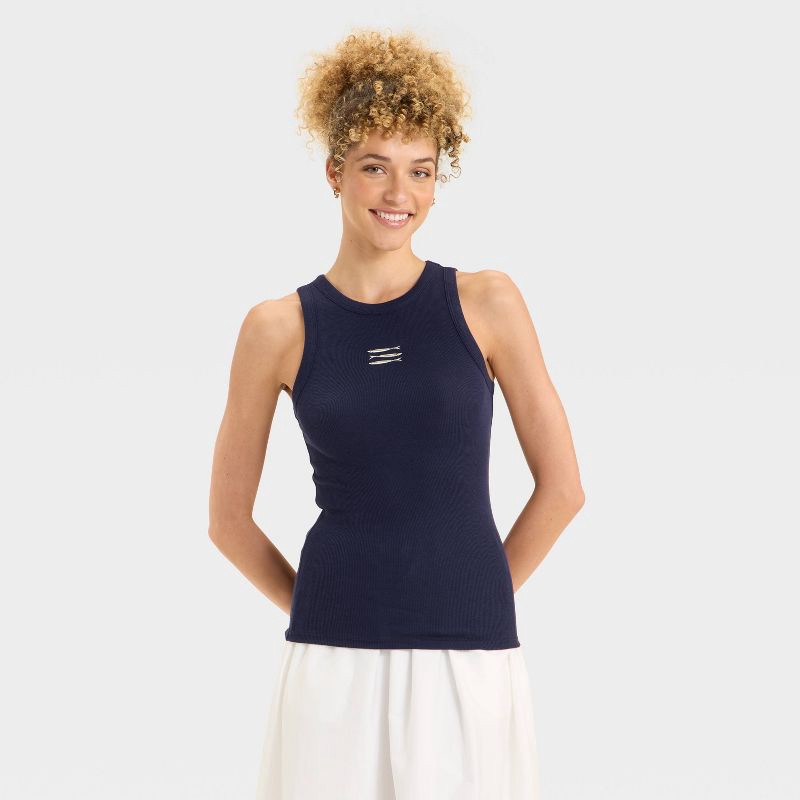 slide 1 of 3, Women's Slim Fit Ribbed Tank Top - A New Day™ Navy/White XL, 1 ct