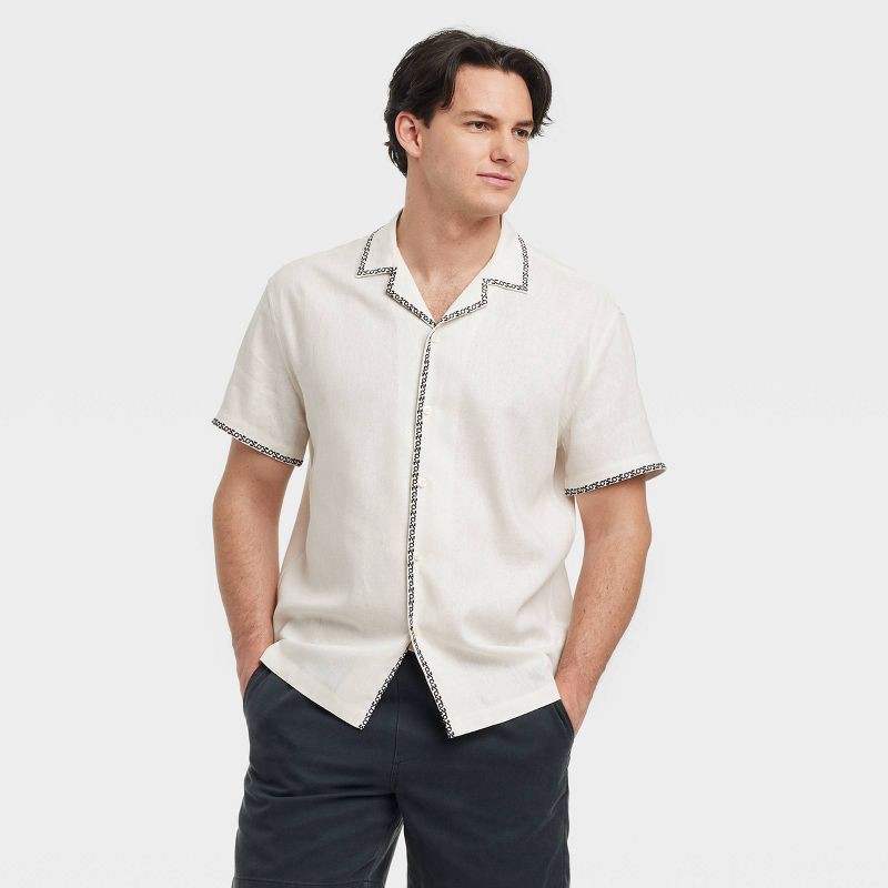slide 1 of 3, Men's Vintage Short Sleeve Linen Shirt - Goodfellow & Co™ Beige XL, 1 ct