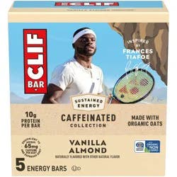 CLIF Bar Vanilla Almond with Caffeine Granola Plant-Based Soy Protein Bars Made with Organic Oats - 10g Protein - 12oz/5ct