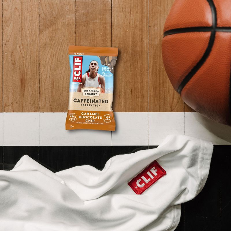 slide 3 of 6, CLIF Bar Caramel Chocolate Chip with Caffiene Granola Plant-Based Soy Protein Bars Made with Organic Oats - 10g Protein - 12oz/5ct, 10 gram, 12 oz, 5 ct