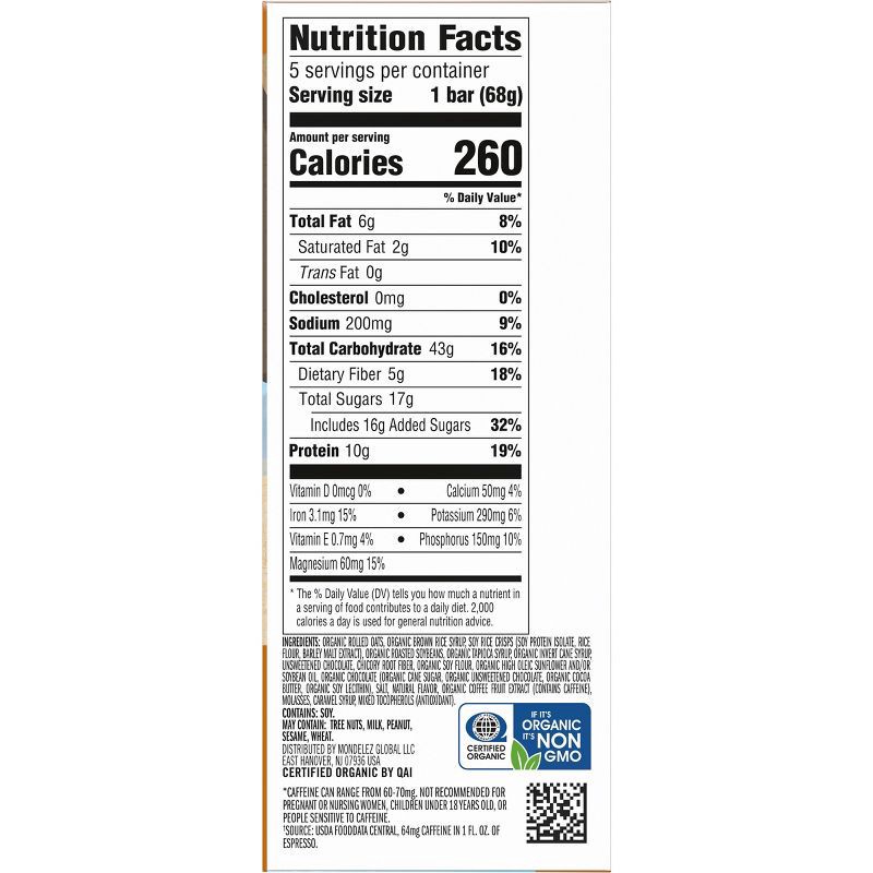 slide 5 of 6, CLIF Bar Caramel Chocolate Chip with Caffiene Granola Plant-Based Soy Protein Bars Made with Organic Oats - 10g Protein - 12oz/5ct, 10 gram, 12 oz, 5 ct