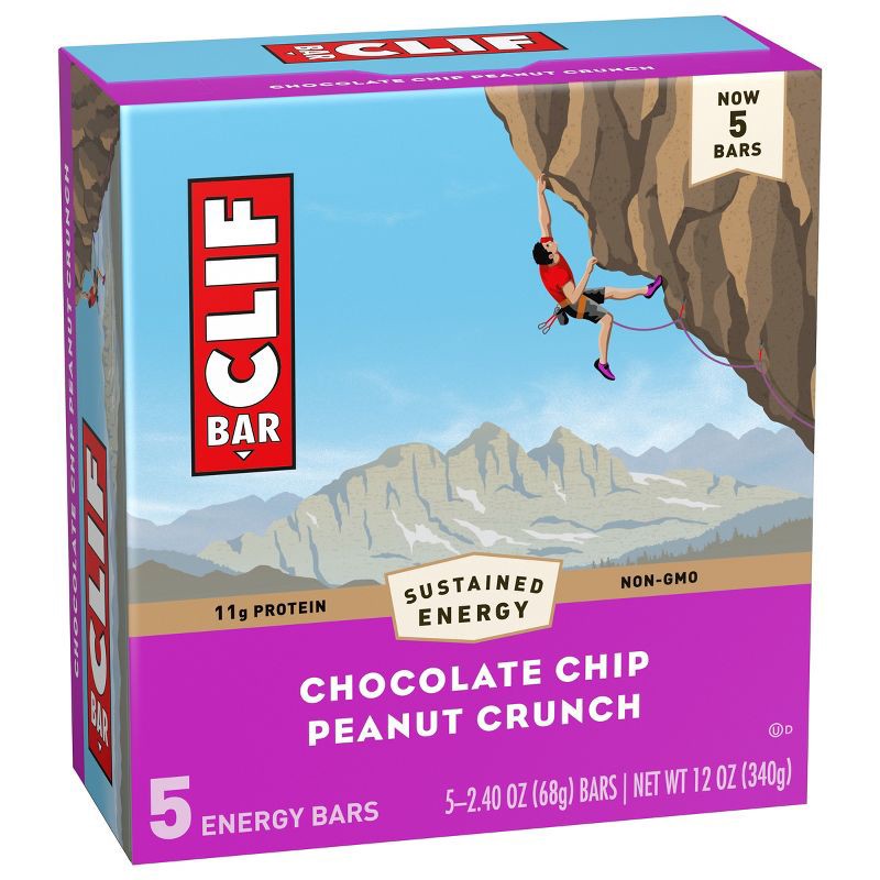 slide 6 of 12, CLIF Bar Chocolate Chip Peanut Crunch Granola Plant-Based Soy Protein Bars Made with Organic Oats - 11g Protein - 12oz/5ct, 11 gram, 12 oz, 5 ct