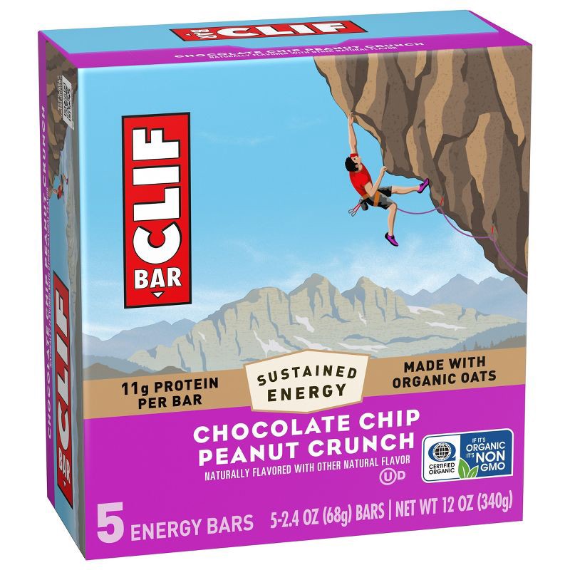 slide 7 of 12, CLIF Bar Chocolate Chip Peanut Crunch Granola Plant-Based Soy Protein Bars Made with Organic Oats - 11g Protein - 12oz/5ct, 11 gram, 12 oz, 5 ct