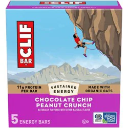 CLIF Bar Chocolate Chip Peanut Crunch Granola Plant-Based Soy Protein Bars Made with Organic Oats - 11g Protein - 12oz/5ct