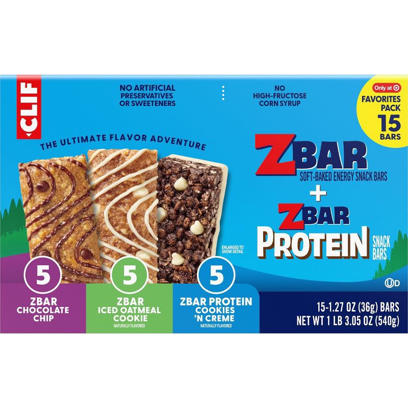 slide 2 of 12, CLIF ZBAR and ZBAR PROTEIN Chocolate Chip, Iced Oatmeal Cookie, Cookies and Crème Granola Bar Variety Pack Made with Organic Oats - 19.05oz/15pk, 19.05 oz, 15 ct