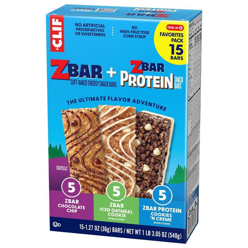 slide 8 of 12, CLIF ZBAR and ZBAR PROTEIN Chocolate Chip, Iced Oatmeal Cookie, Cookies and Crème Granola Bar Variety Pack Made with Organic Oats - 19.05oz/15pk, 19.05 oz, 15 ct