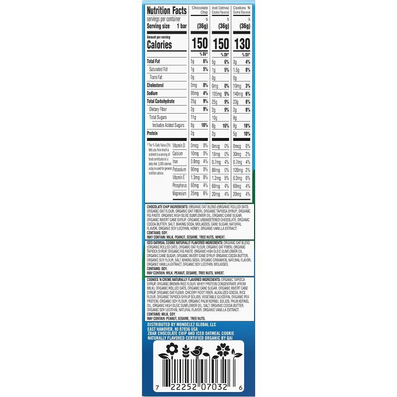 slide 10 of 12, CLIF ZBAR and ZBAR PROTEIN Chocolate Chip, Iced Oatmeal Cookie, Cookies and Crème Granola Bar Variety Pack Made with Organic Oats - 19.05oz/15pk, 19.05 oz, 15 ct