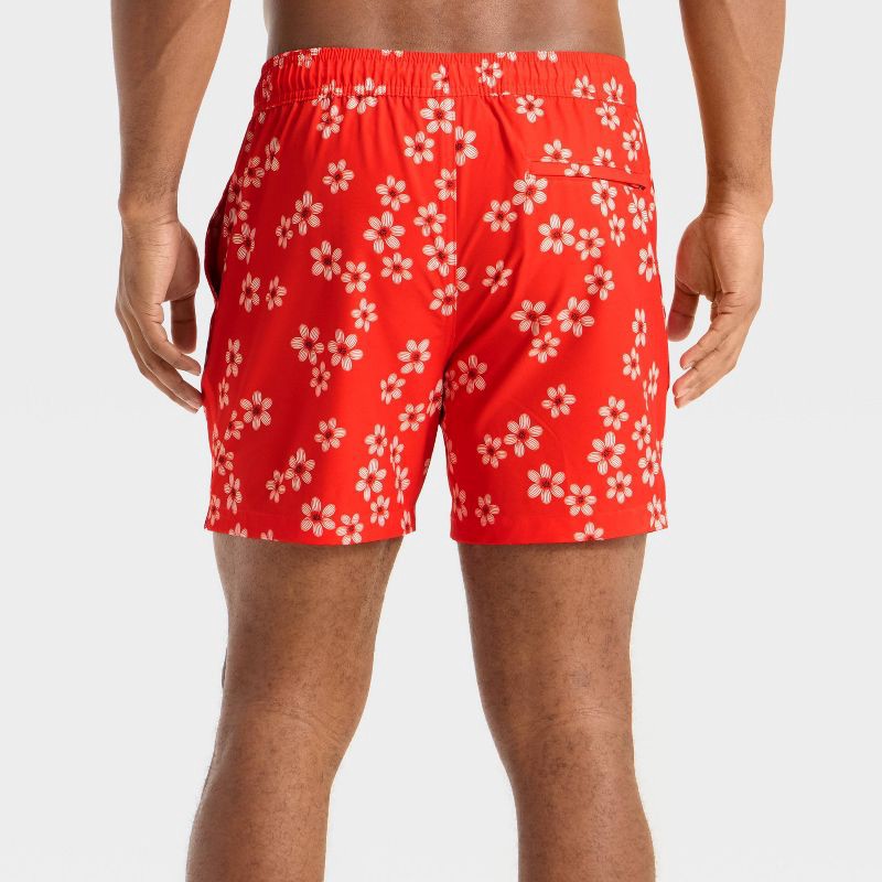 slide 2 of 4, Men's 5'' Floral Print E-waist Swim Trunks - Goodfellow & Co™ Red XL, 1 ct