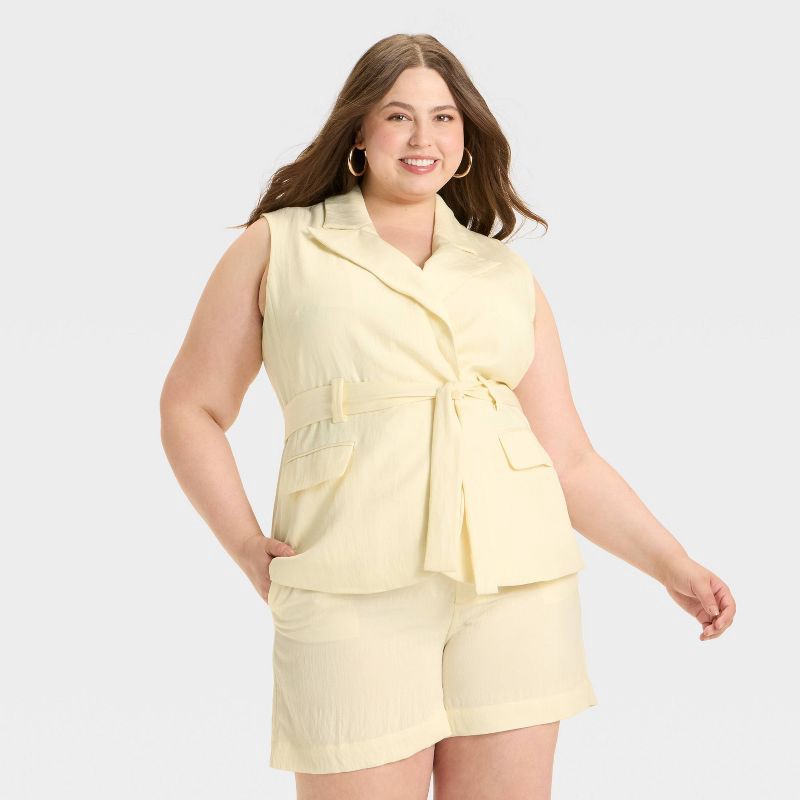 slide 1 of 3, Women's Tie-Front Long Line Vest - A New Day™ Cream XXL, 1 ct
