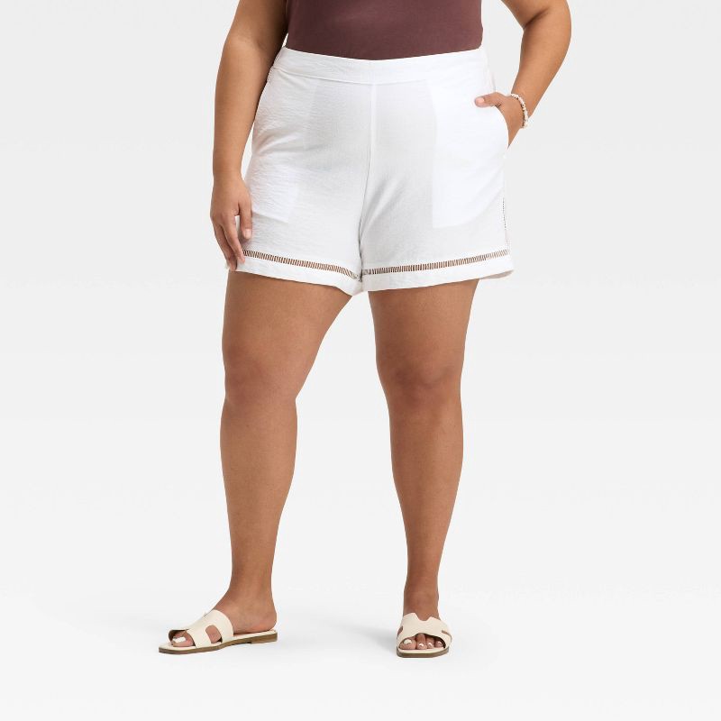 slide 1 of 3, Women's High-Rise Ladder Trim Shorts - A New Day™ White XXL, 1 ct