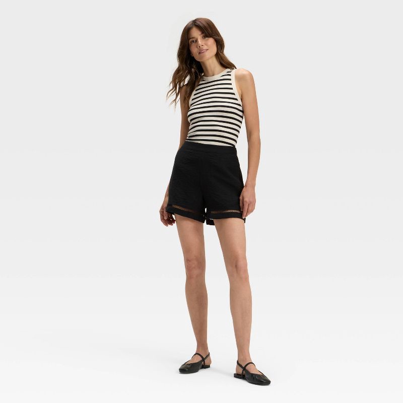 slide 3 of 3, Women's High-Rise Ladder Trim Shorts - A New Day™ Black S, 1 ct