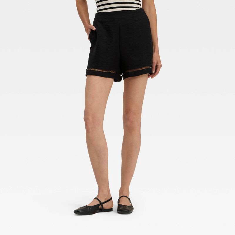 slide 1 of 3, Women's High-Rise Ladder Trim Shorts - A New Day™ Black S, 1 ct