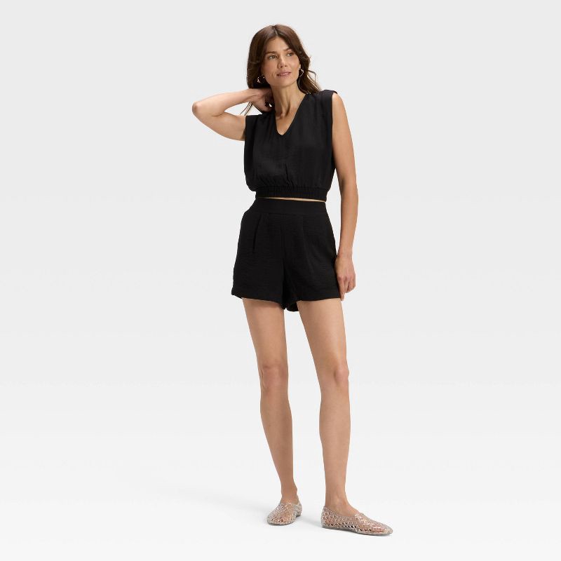 slide 2 of 3, Women's High-Rise Modern Gauze Shorts - A New Day™ Black L, 1 ct