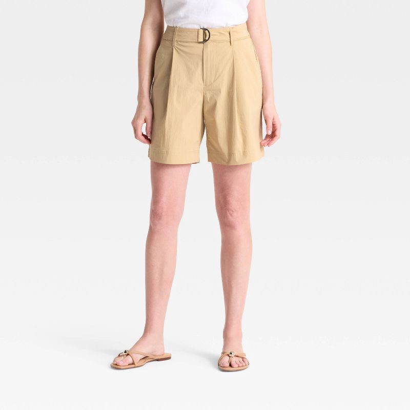 slide 1 of 3, Women's High-Rise Bermuda Chino Shorts - A New Day™ Tan 12, 1 ct