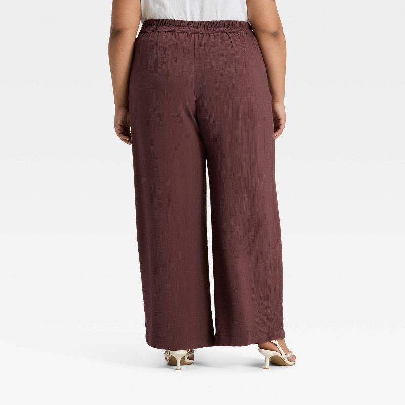 slide 2 of 3, Women's High-Rise Modern Gauze Pull-On Pants - A New Day™ Brown L, 1 ct
