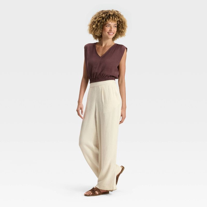 slide 3 of 3, Women's High-Rise Modern Gauze Pull-On Pants - A New Day™ Cream XL, 1 ct