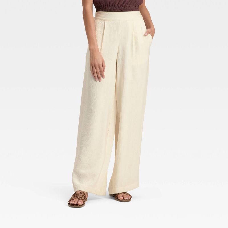 slide 1 of 3, Women's High-Rise Modern Gauze Pull-On Pants - A New Day™ Cream XL, 1 ct