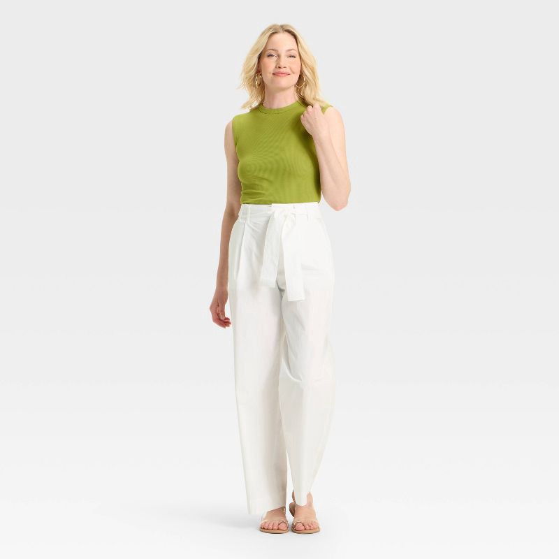 slide 3 of 3, Women's High-Rise Wide Leg Poplin Trousers - A New Day™ White 16, 1 ct