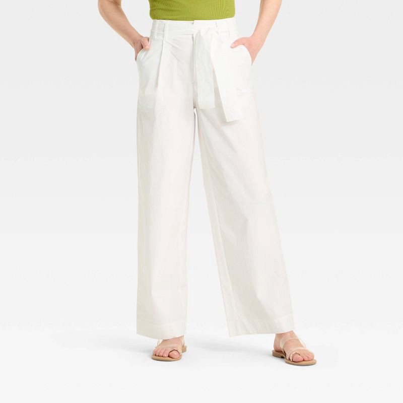 slide 1 of 3, Women's High-Rise Wide Leg Poplin Trousers - A New Day™ White 16, 1 ct