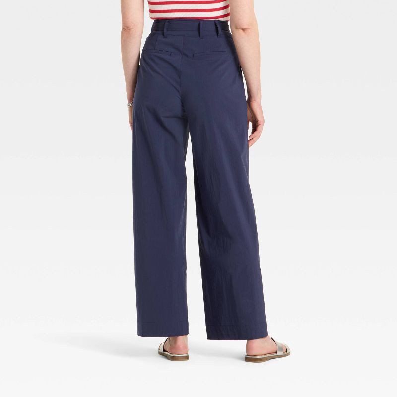 slide 2 of 3, Women's High-Rise Wide Leg Poplin Trousers - A New Day™ Navy 12, 1 ct