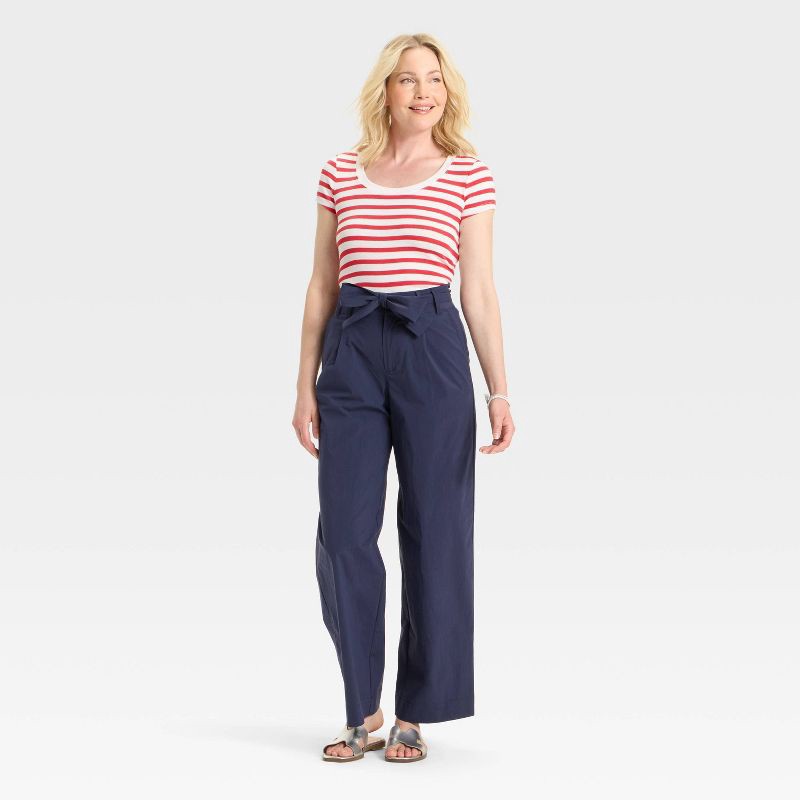 slide 3 of 3, Women's High-Rise Wide Leg Poplin Trousers - A New Day™ Navy 12, 1 ct