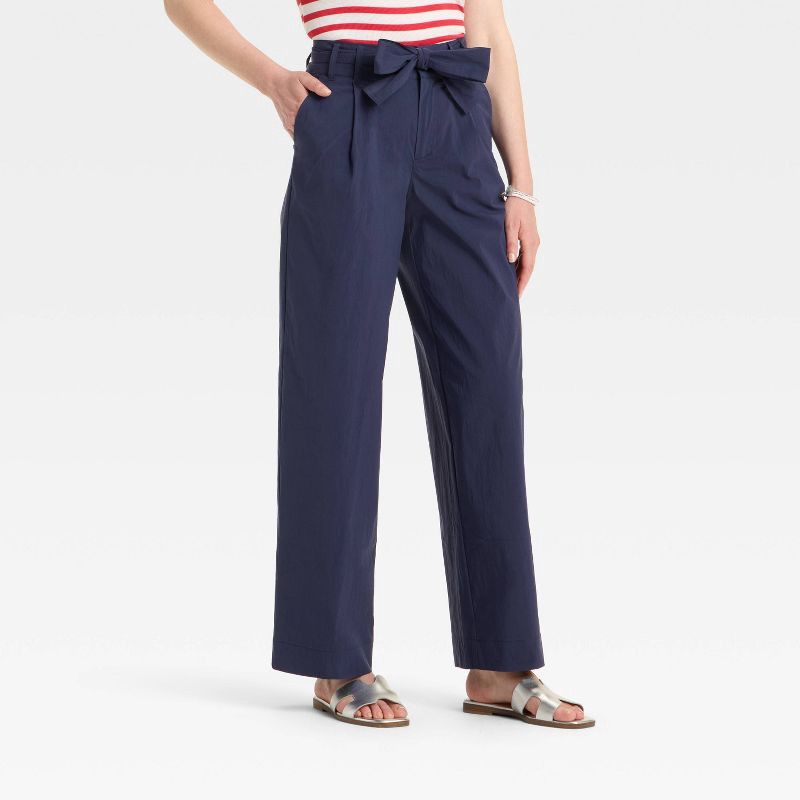 slide 1 of 3, Women's High-Rise Wide Leg Poplin Trousers - A New Day™ Navy 12, 1 ct