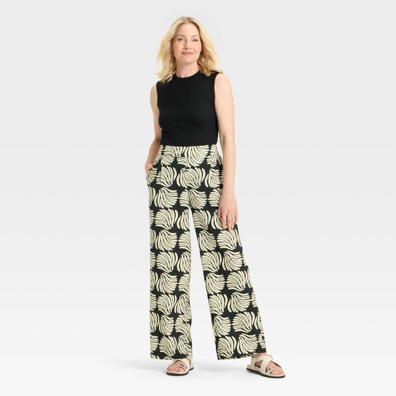 slide 3 of 3, Women's High-Rise Wide Leg Pants - A New Day™ Black Shell M, 1 ct