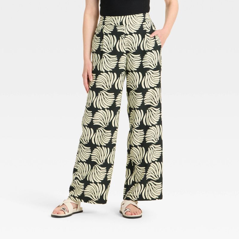 slide 1 of 3, Women's High-Rise Wide Leg Pants - A New Day™ Black Shell M, 1 ct