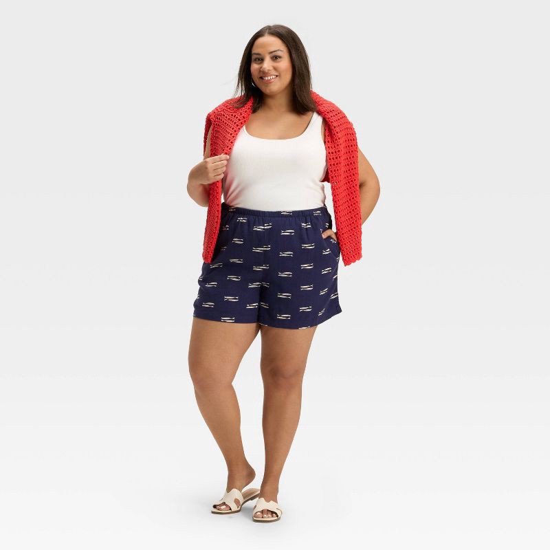 slide 3 of 3, Women's Mid-Rise Linen Pull-On Shorts - A New Day™ Blue/White XXL, 1 ct