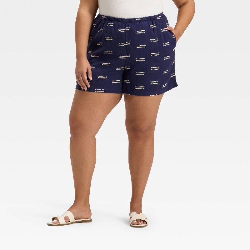 slide 1 of 3, Women's Mid-Rise Linen Pull-On Shorts - A New Day™ Blue/White XXL, 1 ct
