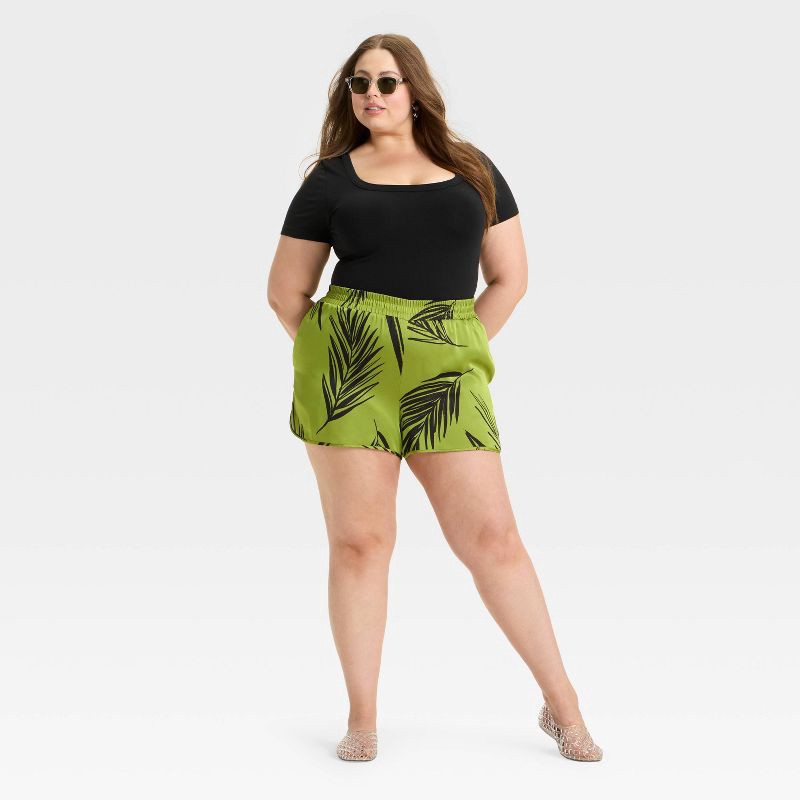 slide 3 of 3, Women's High-Rise Satin Pull-On Shorts - A New Day™ Green/Black XXL, 1 ct