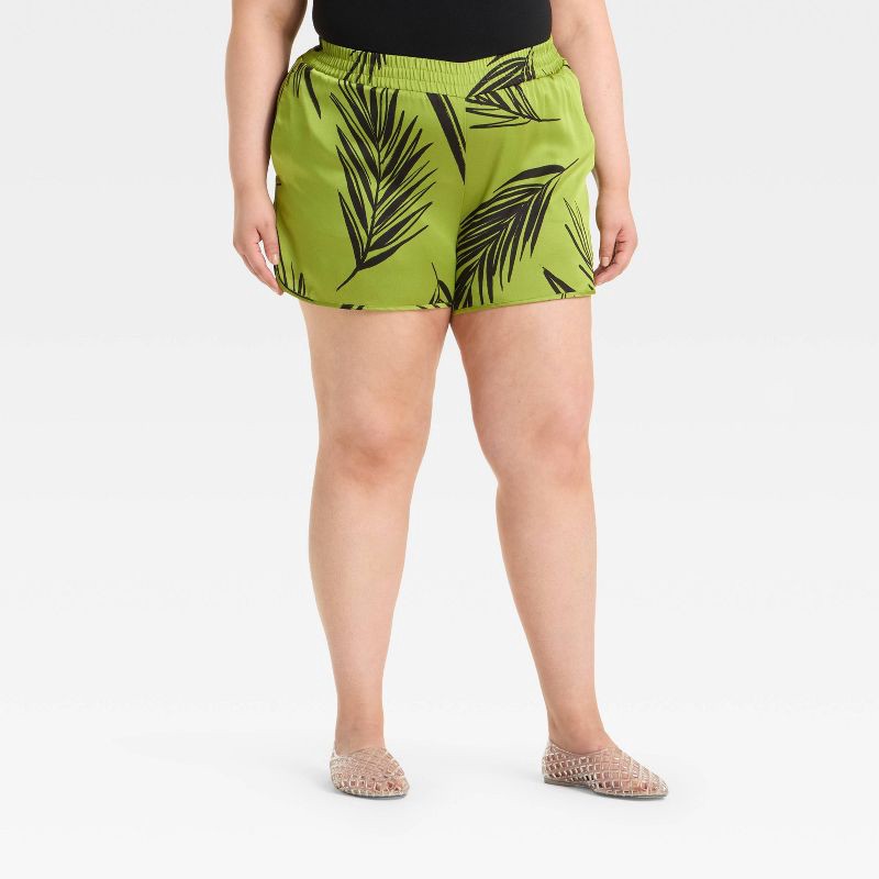 slide 1 of 3, Women's High-Rise Satin Pull-On Shorts - A New Day™ Green/Black XXL, 1 ct