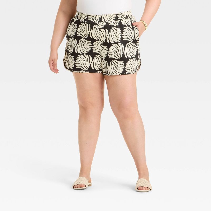 slide 1 of 3, Women's High-Rise Satin Pull-On Shorts - A New Day™ Black/White XXL, 1 ct