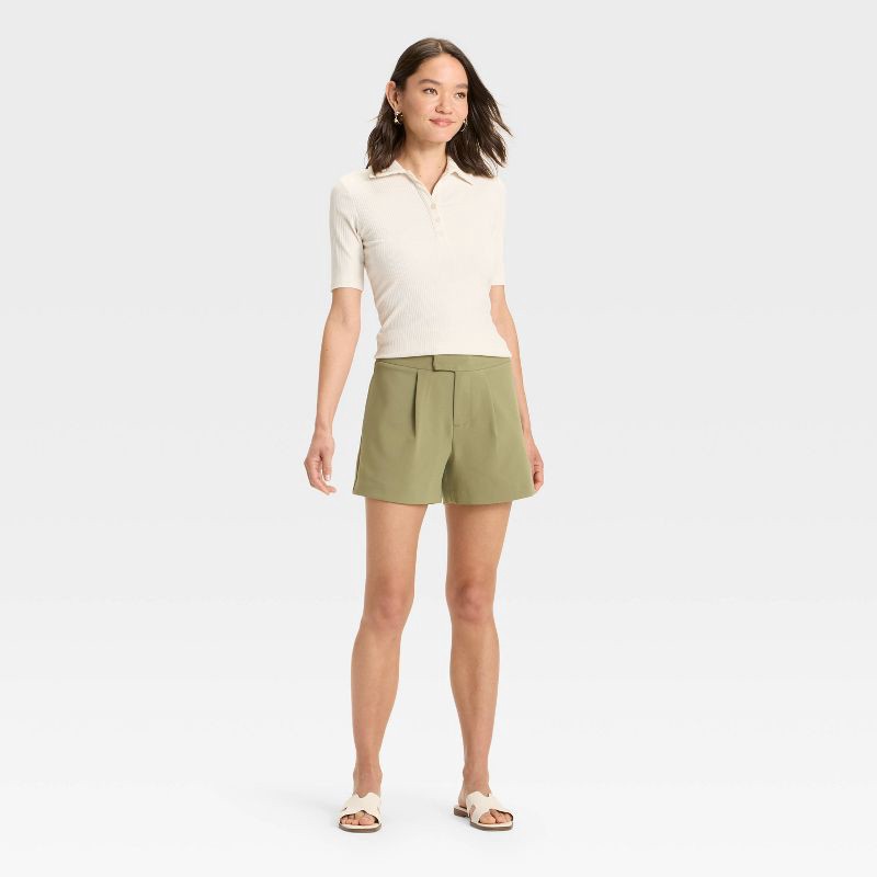 slide 3 of 3, Women's High-Rise Tailored Shorts - A New Day™ Olive 14, 1 ct