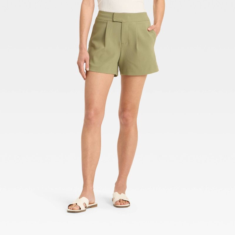 slide 1 of 3, Women's High-Rise Tailored Shorts - A New Day™ Olive 14, 1 ct