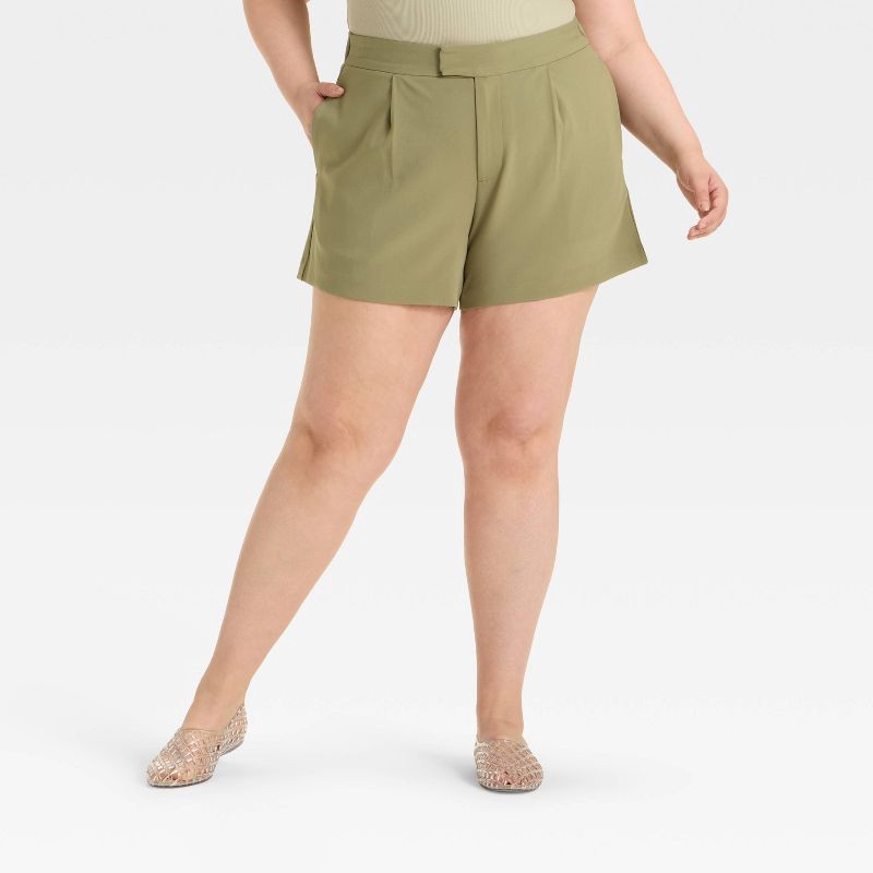 slide 1 of 3, Women's High-Rise Tailored Shorts - A New Day™ Olive 17, 1 ct
