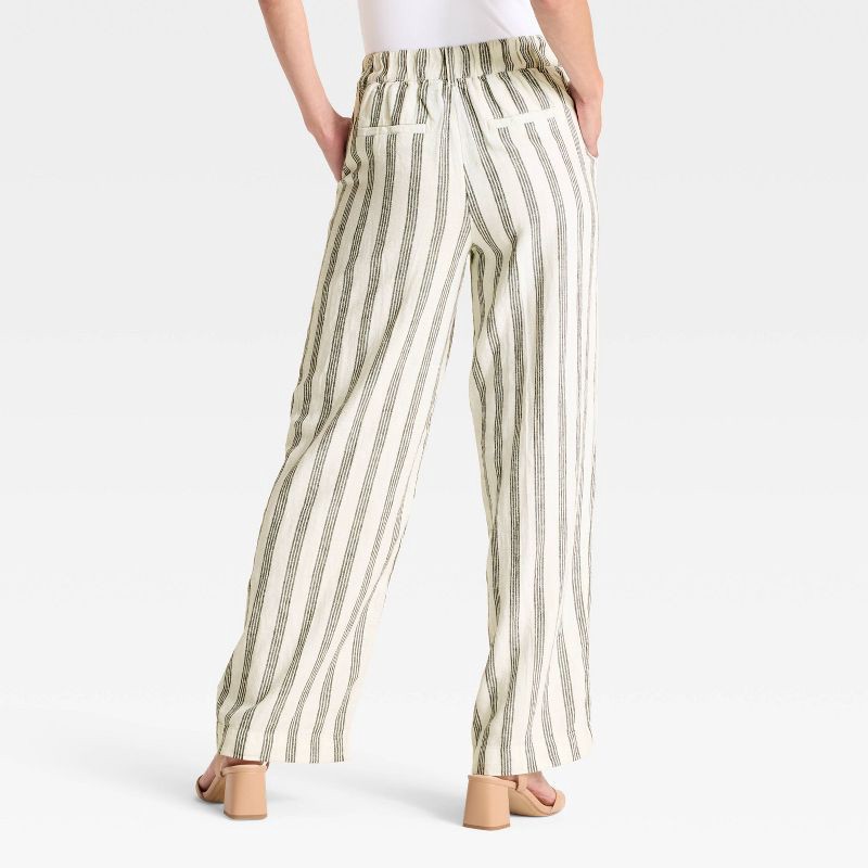 slide 2 of 3, Women's High-Rise Linen Pleated Front Straight Trousers - A New Day™ Cream/Black Striped 14, 1 ct