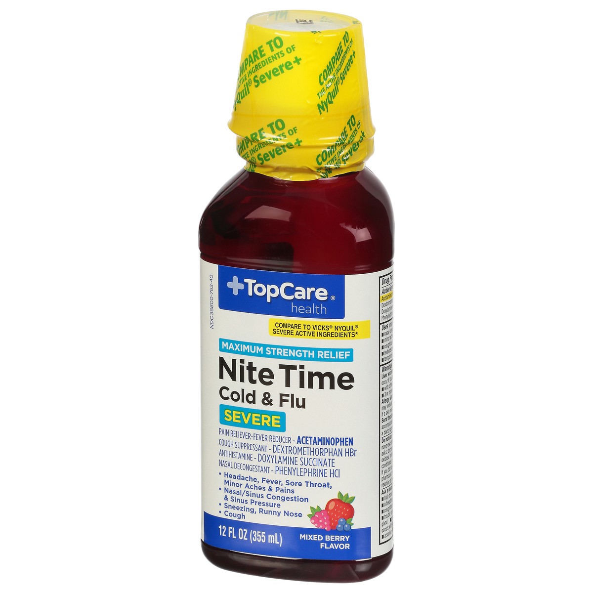 slide 10 of 10, TopCare Health NiteTime Severe Maximum Strength Relief Mixed Berry Flavor Cold & Flu 12 fl oz, 12 fl oz