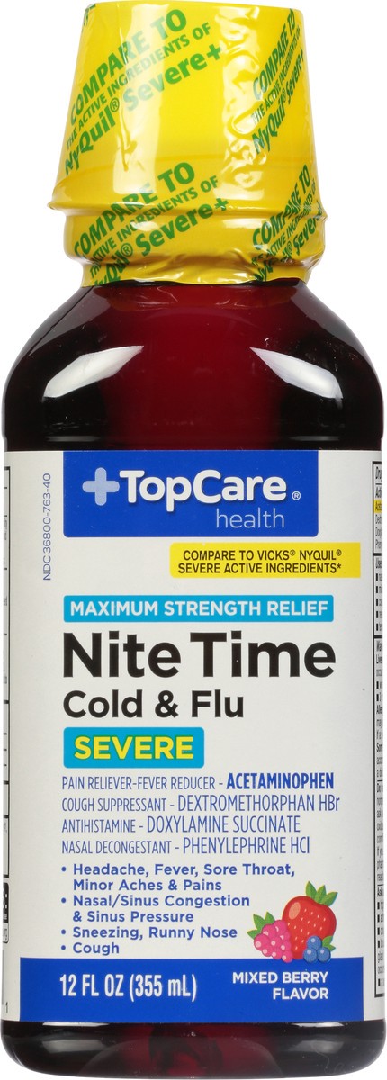 slide 2 of 10, TopCare Health NiteTime Severe Maximum Strength Relief Mixed Berry Flavor Cold & Flu 12 fl oz, 12 fl oz